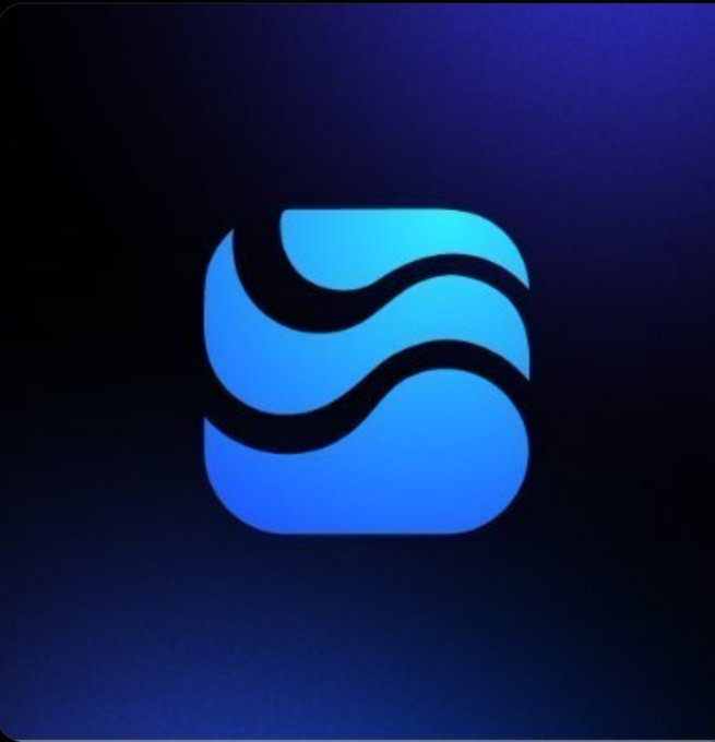 A stylized blue water-themed app icon on a dark gradient background, representing the River Inc. ecosystem mentioned in the post about Season 6 launching with satUSD, staking, and $RIVER rewards.