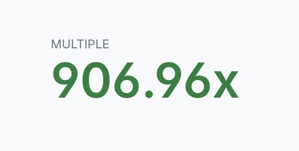 The image presents a white rectangle filled with green text that reads "Multiple 906.96x". It appears as if there are multiple sets of numbers inside the rectangle, possibly representing different versions or scenarios. The surrounding environment consists mostly of a grayish-brown background. The context behind this information is not entirely clear, but it could be related to personal finance, investment strategies, or financial news for viewers to consider when reading the post.