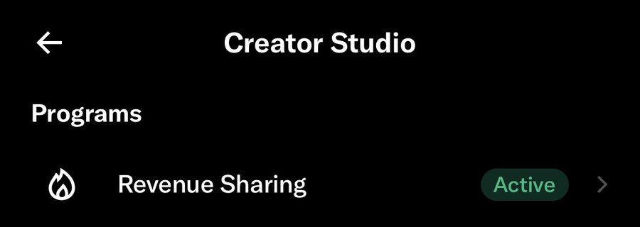 A screenshot of a "Creator Studio" menu showing the "Revenue Sharing" program marked as "Active," suggesting the user is participating in a content monetization program. The image aligns with the post's message that original content creators are being compensated through such revenue-sharing initiatives.
