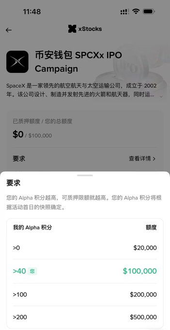 The image shows a screenshot of an advertisement for a company called "SpaceX" that is offering an IPO (IPO) campaign. The screenshot displays the details of the campaign, including the name of the company, the price of the stock, and the estimated number of shares available. The post also includes information about the campaign in Chinese characters, which indicates that it was created for a Chinese audience.