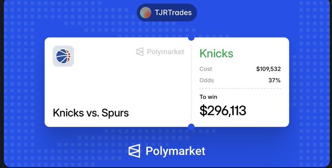 The image shows a blue background with white text that reads "100k on the Knicks tonight. If they win I fullport $HYPE simple." The text is centered, making it easy to read. The image also includes an image of a basketball player in mid-air and a basketball hoop.