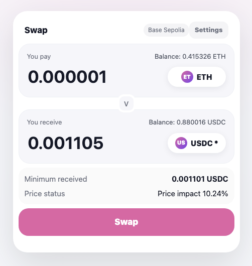 The image features a screenshot of an onchain HTML interface displayed within a white square box. The text at the bottom of the screen reads "2) Onchain HTML interface The TamaSwap website lives as a contract on Ethereum mainnet following ERC-4804 and ERC-5219." This indicates that this is likely an Ethereum exchange or marketplace, where users can trade tokens for various cryptocurrencies. The post also includes a summary about the price impact of swapping 1 token to another.