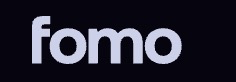 The 'fomo' wordmark logo in light gray on a dark background.