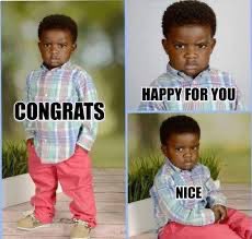 A four-panel meme featuring a young boy in a plaid shirt and pink pants, with text overlays reading "CONGRATS," "HAPPY FOR YOU," and "NICE" — sarcastically illustrating how people project jealousy by pretending to be supportive of others' wins while actually belittlinginge them, matching the post's message about toxic mindsets that undermine shared success.