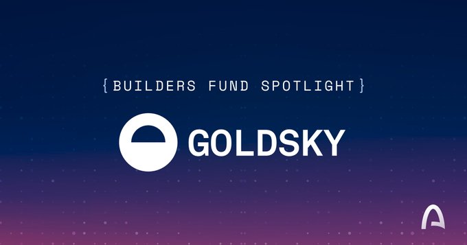 The image features a poster or banner that says "Goldsky" in white letters at the top of a purple background. Below this, there's text that reads "Arc Builders Fund Spotlight". The poster also includes an arrow pointing towards the word "Arc", indicating its connection to the "Builders Fund Spotlight".