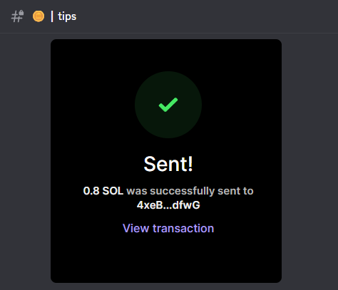 A confirmation screen shows "Sent!" with a green checkmark, indicating that 0.8 SOL was successfully sent to address 4xeB...dfwG, with a "View transaction" link. The image humorously illustrates the poster's lament about sending SOL daily and going broke.