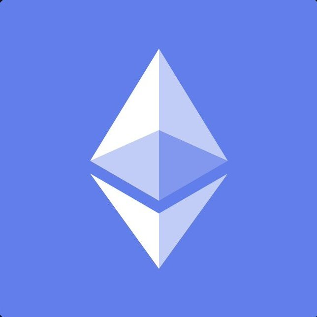 The Ethereum logo, featuring a geometric diamond shape in shades of white and light blue on a solid blue background.