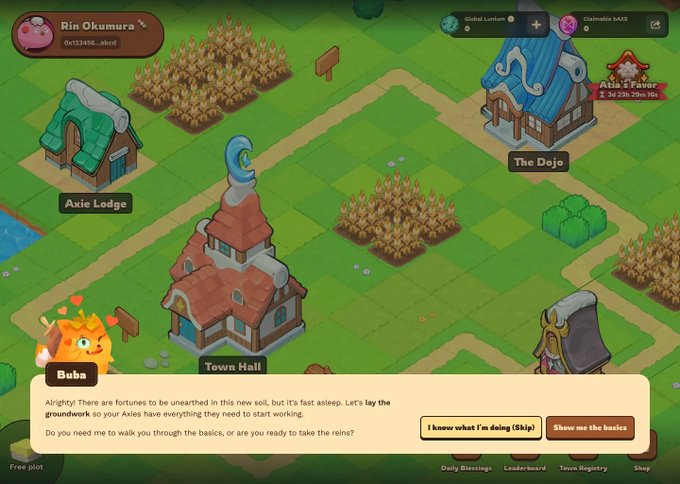 The image shows a game screen featuring a cartoon-like town with houses, a large building, and various characters in the scene. The game appears to be focused more towards player immersion rather than detailed realistic graphics. In the caption at the bottom of the screen, there is a reference to Terrariums, which are a type of in-game item that players can collect or use within this particular game. This suggests that one of the game's aspects could be related to collecting or using items related to terrariums.