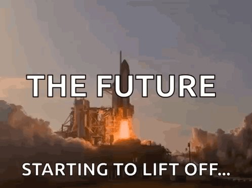 The image features a rocket launch with smoke coming out of the back of the rocket as it takes off into space, accompanied by text that reads "THE FUTURE STARTS TO Lift Off... Hopefully June brings even more excellent ideas, breakout projects, and unforgettable moments to the Binance ecosystem." The post is related to Bitcoin because it uses a meme style format.