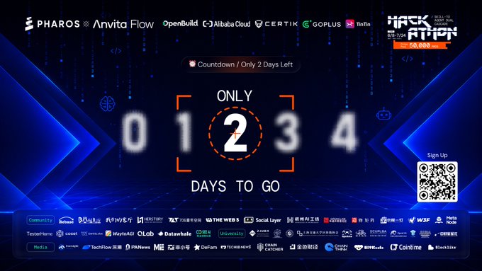 A post with text and images related to the Pharos Skill Hackathon, which has already been completed. The poster indicates that only 2 days are left to go for this hackathon, and there was a time limit of 3 days. It also reveals that the winner would be given 50,000 PROS prize pool, a chance to compete against the best AI agents in their industry, and receive extra rewards from partners as well.
