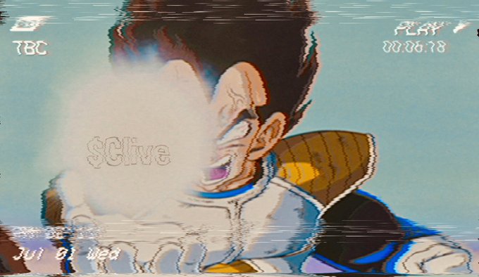 The image shows an anime character (Vegeta from Dragon Ball Z) straining intensely through a heavy cloud of vapor or smoke, styled with a retro camcorder overlay displaying "PLAY," "TBC," "JUL 9 2021," and "00:06:78." This visual humorously ties to the caption's description of a "bagworker"—someone grinding through losses—while also fitting the "unprofitable trader holding his bags" theme, as the character appears to be aggressively exhaling clouds like someone coping through relentless work despite hardship.