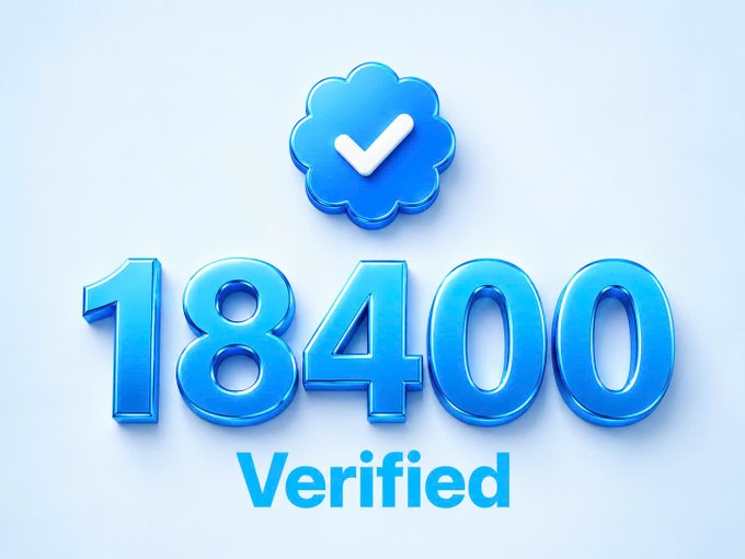 A promotional graphic featuring large blue 3D numbers '18400' with the word 'Verified' below it, topped by a blue cloud-shaped badge containing a white checkmark, all set against a light blue background.