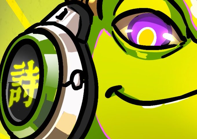 A vibrant cartoon-style illustration shows a lime green toad-like character with large purple eyes grinning while holding up oversized goggles that display the Chinese character "帅" (shuài, meaning "handsome"). The image relates to the post by promoting the $TOADS NFT/POEM token mascot featured in a "For Your Consideration" pitch directed at @solanapoet and @poettoads.