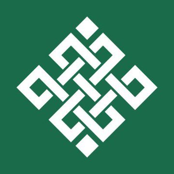 A white endless knot symbol, an ancient Buddhist emblem representing interconnectedness, is displayed on a solid green background. The unbroken loop of the design visually echoes the concept of "the chain" referenced in the accompanying text.