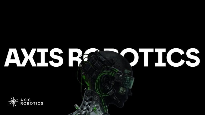 The 'AXIS ROBOTICS' logo displayed in bold white text against a black background, with a robotic figure featuring green glowing circuitry elements.