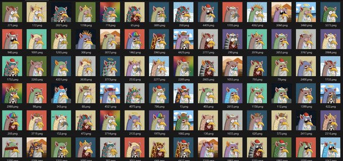 A grid of small, colorful cartoon fox character portraits, each labeled with a numeric filename like '271.png' and '548.png'.