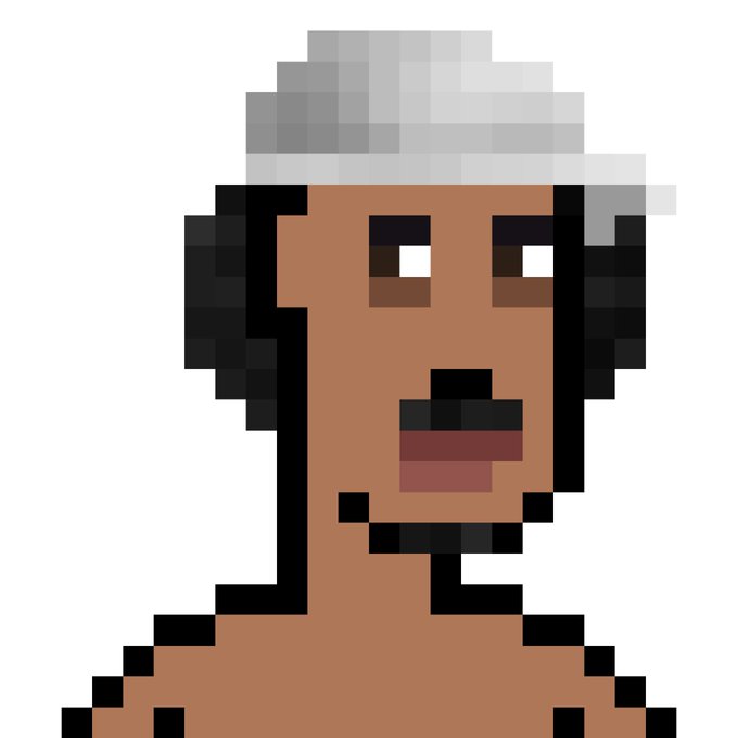 A pixel art portrait of a man wearing a gray beanie, featuring dark skin and brown eyes.