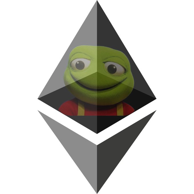 The image shows Pepe the Frog's face merged into the Ethereum (ETH) diamond logo, blending the meme character with the cryptocurrency symbol in a dark, 3D-styled design. This fits the post's "Day 35" countdown toward an ETH $5000 target by combining classic crypto imagery with internet meme culture for humor and engagement.