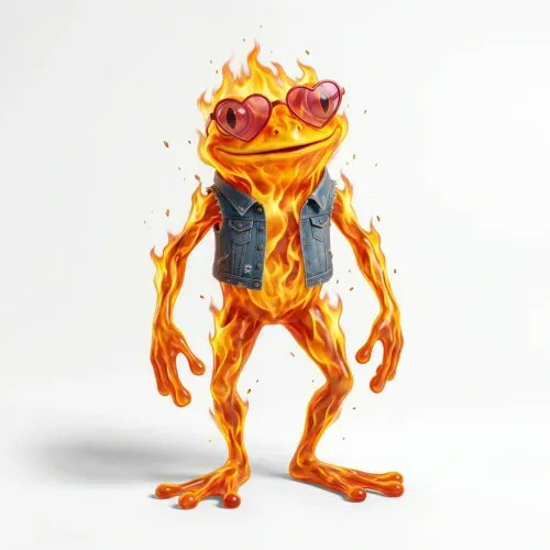The image features a cartoon frog with orange skin, wearing a denim jacket and red heart-shaped sunglasses. The frog appears to be standing upright against a white background. In the corner of the image, there's text that reads "BRAINROT #5490 has been sold for 0.1 WETH". This suggests that someone has purchased this cartoon frog as an item or decoration, possibly for sale on eBay.