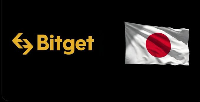 The image shows the Bitget logo in yellow alongside the Japanese flag, visually representing the context that the cryptocurrency exchange Bitget is halting new user registrations in Japan due to tightening crypto regulations there.