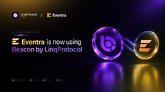 Dark promotional graphic with neon lighting announcing that 'Eventra is now using Beacon by LingProtocol,' featuring logos for LingProtocol and Eventra.