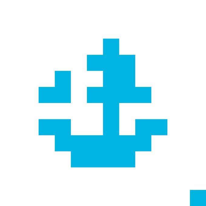 A pixel-art anchor in cyan blue sits on a white background, paired with a "gm" (good morning) greeting to Jack Butcher, whose minimalist, blocky visual style is known for simple geometric iconography like this nautical symbol.