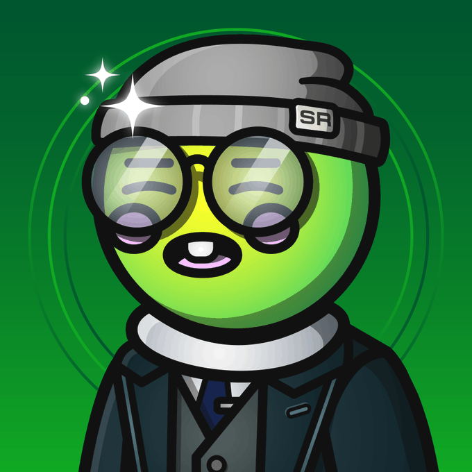 In the image, there is a cartoon character dressed as a businessman, wearing glasses, a scarf, and a suit with a tie around his neck. The character also has sunglasses on his head that are captured mid-wave motion, adding a sense of dynamism to the overall composition. The post is discussing how this character was sold for 0.349 ETH (ether), which is a cryptocurrency. The character's sale value suggests that it might have attracted significant interest from collectors or enthusiasts in the space exploration niche. This image highlights the artist's talent and the unique selling point of this particular cartoon character, contributing to its market value within the virtual currency world.