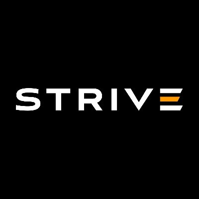 The image displays the "STRIVE" logo in white text on a black background, with the final "E" featuring a distinctive orange accent. This logo represents Strive, the Bitcoin treasury company highlighted in the accompanying post, which details the firm's recent acquisition of 1,375 BTC worth approximately $109 million, bringing its total holdings to 24,531 BTC.