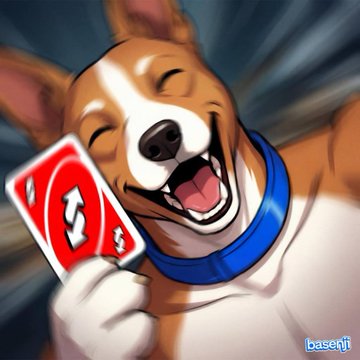 The image features a brown and white dog holding a red playing card with a smiley face, as if it's about to play a game or tell a joke. The caption of the image reads "$DRB whale accumulating $benji at the lows $basenjiofficial". This suggests that the dog is in a playful mood and might be trying to make others laugh by holding up the card with its mouth, as if it's telling a joke or sharing a funny moment.