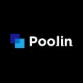 A simple logo on a black background shows a blue pixelated icon next to the white text 'Poolin'.