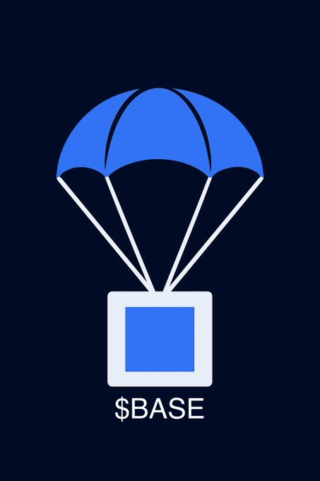 In the image, there is an advertisement for a product or service called "Base", which could be related to cryptocurrency or some other kind of digital currency. The advertisement features a blue parachute with white stripes, placed over a square-shaped sign that reads "Base". This combination suggests a connection between the parachute and the concept of a payment platform or wallet.