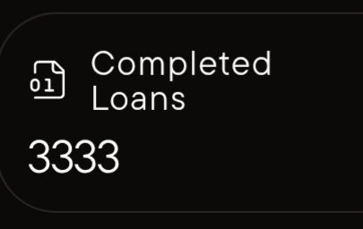 A simple digital interface screen showing a document icon with the text "01 Completed Loans" and the number "3333" below it on a black background.