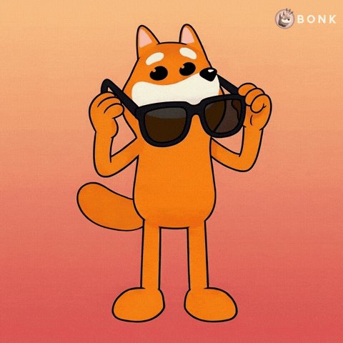 ikebok is a cartoon character with orange fur, white paws and face, wearing black sunglasses on his eyes.