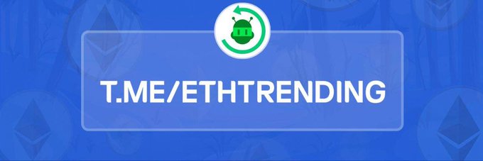 A blue graphic displays a Telegram handle 'T.ME/ETHTRENDING' featuring an Ethereum logo.