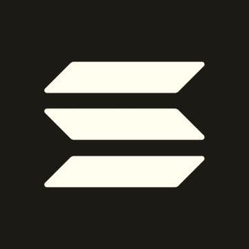 A minimalist logo consisting of three stacked white parallelogram bars on a black square background.