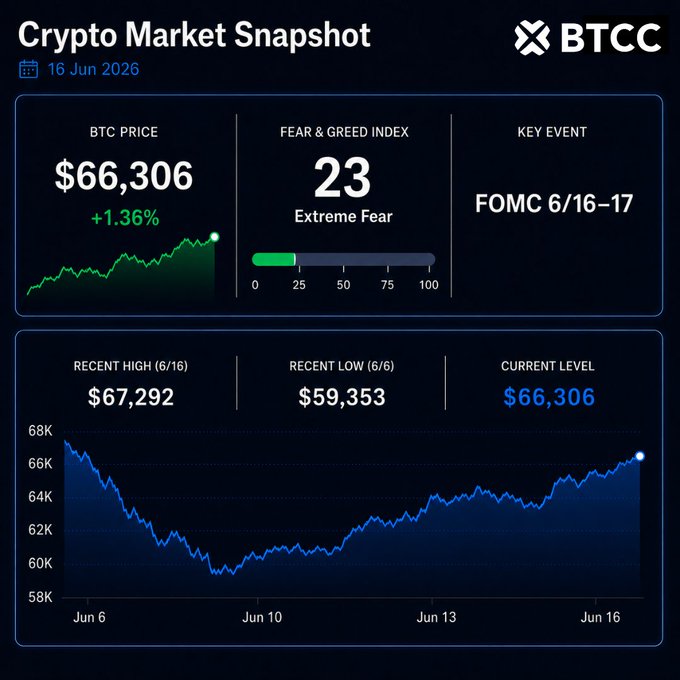 The image shows a screenshot of a Crypt Market Snapshot, which tracks Bitcoin prices over a period of time from June 1st through June 10th at 8 am Pacific time (AM). It displays different price points ranging from $66,300 to $96,300 and an extreme low of $59,500. The snapshot includes the BtcPricing indicator and shows that the maximum value is $66,300 with the lowest price being $58,000. The image also provides a timeline of Bitcoin prices on June 10th at 8 am Pacific time in the United States (AM).