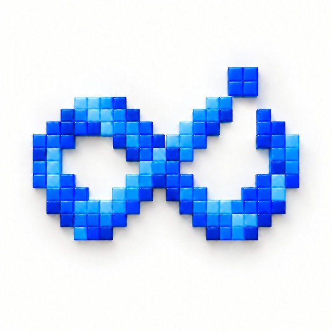 A pixelated infinity symbol constructed from blue cubes of varying shades, visually echoing the message of limitless potential built piece by piece. The blocky, mosaic design reinforces the idea of constructing endless possibilities one element at a time.