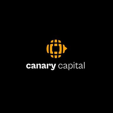 The image displays the Canary Capital logo, featuring an orange stylized "C" icon above the company name "canary capital" on a black background. The logo corresponds to Canary Funds, whose amended S-1 filing for the Staked $INJ ETF (ticker INJS) is referenced in the post.