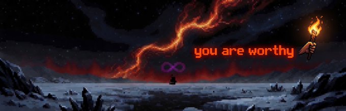 A lone figure stands beneath a stormy, lightning-streaked sky in a desolate landscape, with the text "you are worthy" glowing alongside a flaming torch icon, symbolizing empowerment and the dawn of a new era—mirroring the post's vision of ICP's icOS reaching full maturity to deliver a complete, accessible decentralized internet operating system with personalized home nodes for every user.