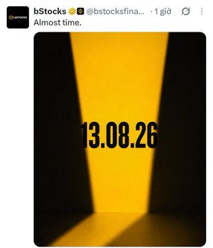 A screenshot of an X (formerly Twitter) post by bStocks (@bstocksfina...) with the text 'Almost time.' and an image showing the date '13.08.26' illuminated in yellow.