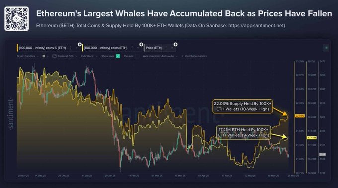 The image presents an analysis of Bitcoin trading patterns during a period of price fluctuations. It displays the daily change in Bitcoin values with various investment trends highlighted, including the current trend where Ethereum's largest whales have accumulated back as prices have fallen. The graph shows that Ethereum is still holding a significant amount of ETH wallets, while its reserves continue to decrease. This highlights the impact of these financial market events on different investors and the wider cryptocurrency ecosystem.