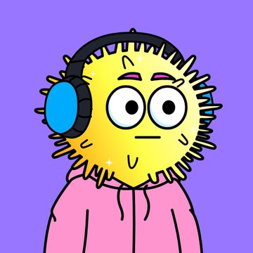 A yellow, spiky cartoon character wearing pink headphones and a pink hoodie smiles against a purple background, visually aligning with the playful NFT-based "UrchinFrens" collection referenced in the caption. The character's quirky, lovable appearance reflects the whimsical style typical of UrchinFrens avatar projects.