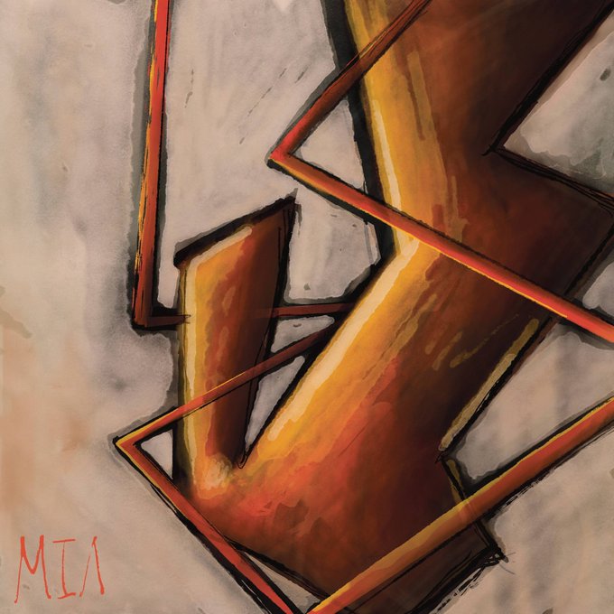The image features a drawing of an orange tree with red lines surrounding its trunk, creating a striking contrast against the white background. The drawing appears to be done in black and white, adding depth and texture to the piece. The artist's signature is visible at the bottom right corner of the image.