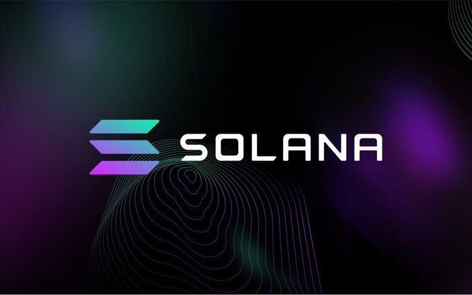 The image displays the Solana logo and name in white text, accompanied by its colorful gradient icon, set against a dark background with subtle purple and green hues. The logo visually represents the Solana blockchain referenced in the post about reaching 5 million daily active addresses.