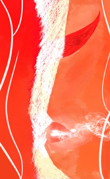 The image features a painting of a woman's face with red hair, which appears to be smudged or blurred due to the use of white paint. The background of the painting is orange, creating an interesting contrast between the woman's face and her surroundings. The artist has used this technique to create a sense of mystery surrounding the subject. The post also includes text that reads "Hides in the red haze. Silence gathers around like ash. And she watches....watches without revealing herself." This adds another layer of intrigue to the painting, as it suggests that the woman's identity is shrouded in ambiguity and her actions are shrouded in mystery.