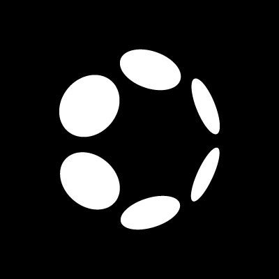 A white logo on a black background featuring a circular arrangement of oval shapes resembling the Ghostbusters symbol.