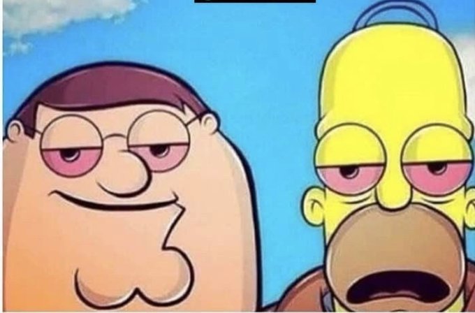 A still from an animated cartoon showing two characters with heavy-lidded eyes—a chubby woman with brown hair and a yellow-skinned man—looking unimpressed.