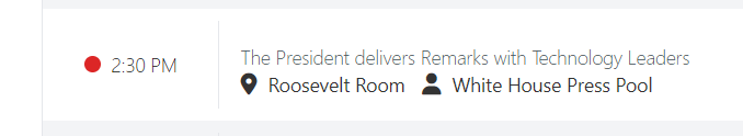A White House Press Pool entry shows the President scheduled to deliver remarks with Technology Leaders at 2:30 PM in the Roosevelt Room, supporting speculation that this is the upcoming White House Crypto Summit where Trump's comments could impact cryptocurrencies like $XRP.