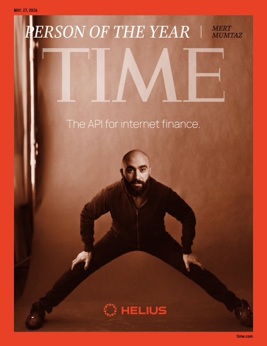 The image features a man doing a split pose while wearing a black jacket over his head. The background of the image is white with red text that reads "Time". Below this, there are two lines of text written in black font that say "Mert Mumtaz" and "most of the year".