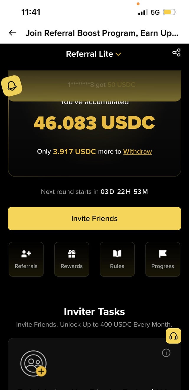 The image shows a phone screen with an app called "Referrals Boost Program", which appears to be related to cryptocurrency trading or investing, as indicated by the text at the top of the screen that reads "Referrals boost program". The main focus is on the app's features and how it can help users connect with others for mutual gains.

The image also contains a small amount of text in the bottom right corner which says "Can anyone help me (binance)". This could be an invitation to join a specific group or discussion related to cryptocurrency trading, investing, or any other topic that interests the user. The app's purpose is to connect users with others who share similar interests and goals, allowing them to collaborate on projects or opportunities in the crypto world.
